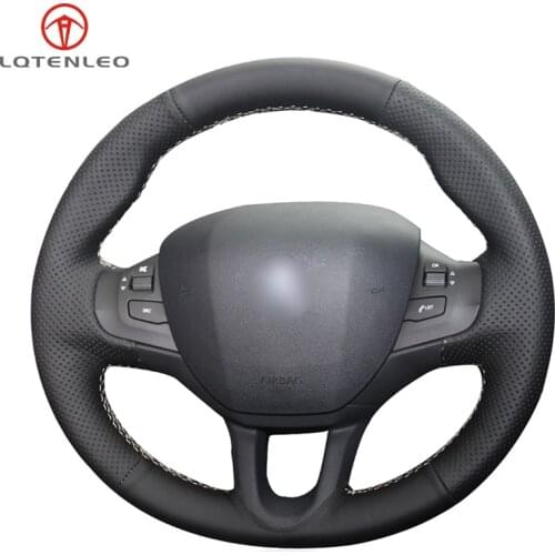 LQTENLEO Black PU Artificial Leather Hand Sew Car Steering Wheel Cover For Peugeot 208 Peugeot 2008