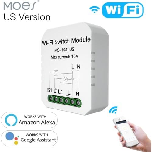 Mini DIY WiFi Smart Light Switch Single Pole/3 Way 1 Gang Module Smart Life/Tuya App , Work with Amazon Alexa and Google Home