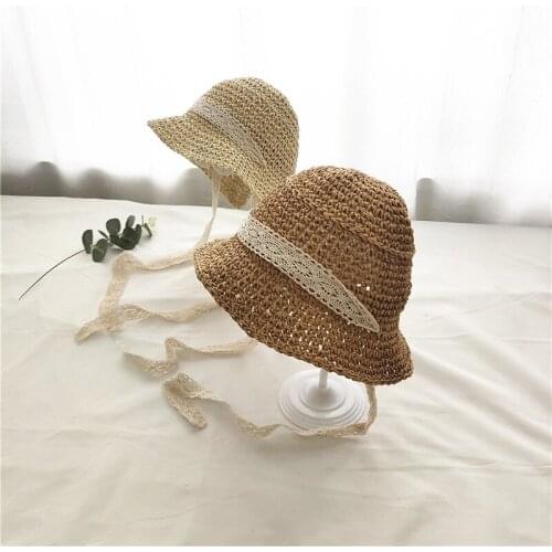 Ins hot summer childrens straw hat baby sun beach lace parent-child