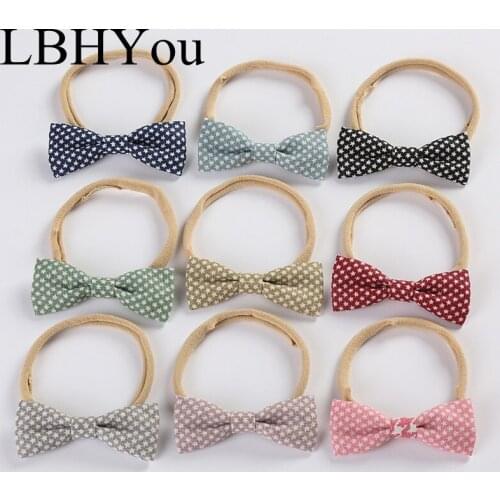 Fashion Star Print Cotton Linen Bows Nylon Headbands,One Size For Most Baby Girls Hand Tie Nylon Hairbands,Soft Head Bands Gifts