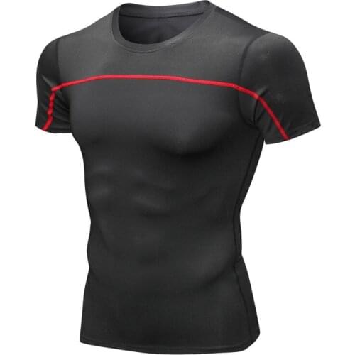 Men T-shirt Sports Tops Quick-drying Breathable Round Collar Bottoming Short Sleeveq