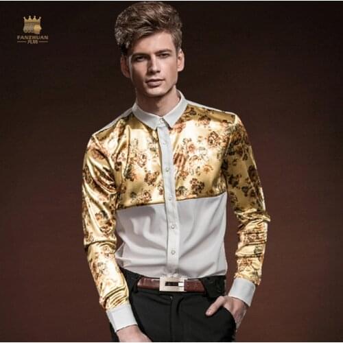FANZHUAN brand Free shipping New Mens MALE Shirts Spring Autumn Slim Long Sleeved Mosaic Floral Palace Stitching Shirt 14219