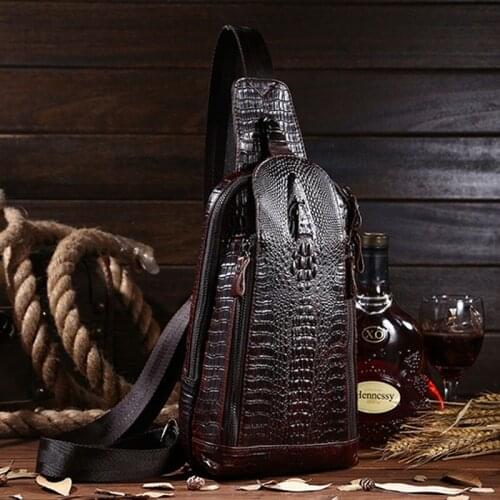 Men Vintage Messenger Bags For Men Chest Bag Crocodile Pattern Business Sling Rucksack Back Chest Day Pack Shoulder Bag