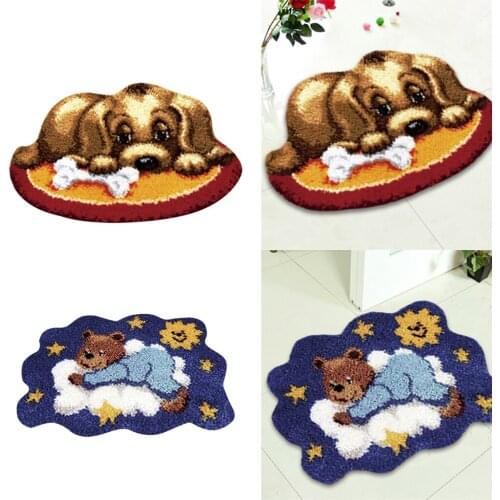 2 Sets Bear Dog Latch Hook Rug Kits Carpet Cushion DIY Needlework Crocheting Embroidery Kit