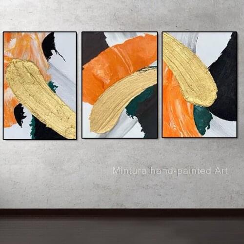 3Pcs Set 100% Hand Painted Large Palette 3D Knife Gold Painting Abstract Oil Painting On Canvas Wall Art Picture For Living Room