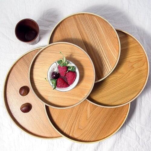 2021 New Creative Japanese-style Wooden Tray Household Round Wooden Hotel Fruit Tray Wooden Dish Dumpling Snack Tray Wholesale