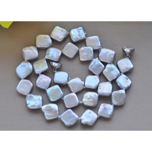MCT·STAR Z10429 17"-50" 13mm Gray Square Freshwater Pearl Necklace Magnetic