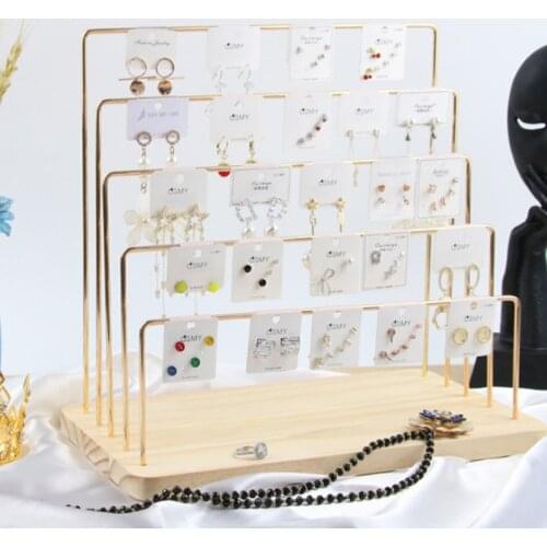 Multilayer Jewelry Display Tray Pendant Earrings Bracelet Rings Display Blocks Solid Wood Display Holder