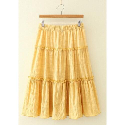 Plus Size XL-4XL Womens Elastic Waist Summer Skirts Casual Simple Ruffled Long Skirts