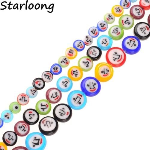 Color Mixed Round Flat Smiley Face Evil Eye Beads 15" Lampwork Glazed Glass Beads for Bracelet Necklace DIY Jewelry Making
