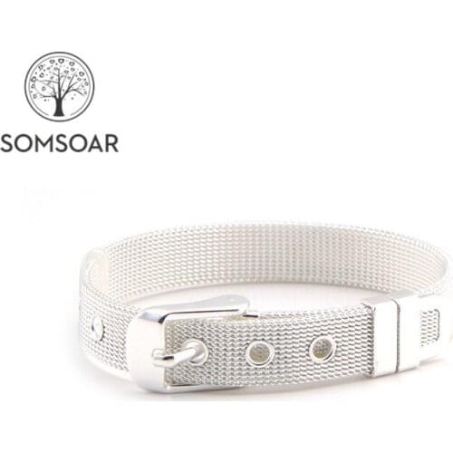 Somsoar Jewelry s925 silver Plated 21cm Mesh Bracelet Wrap Bracelets bands Bangle fit sterling silver Charms 50pcs/lot