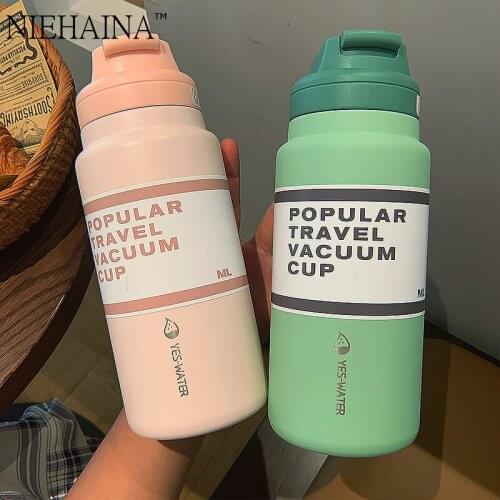 Modern And Simple 304 Stainless Steel Vacuum Flask Portable Fitness Straw Water Bottle Outdoor Sports Drinking Water Car Cup