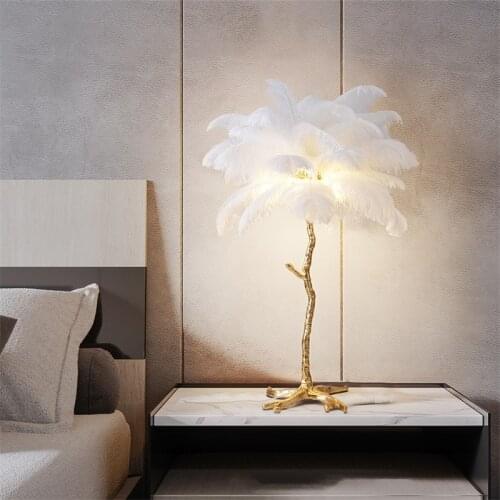 Modern Ostrich feather table lamp creative For Indoor living room bedroom bedside floor