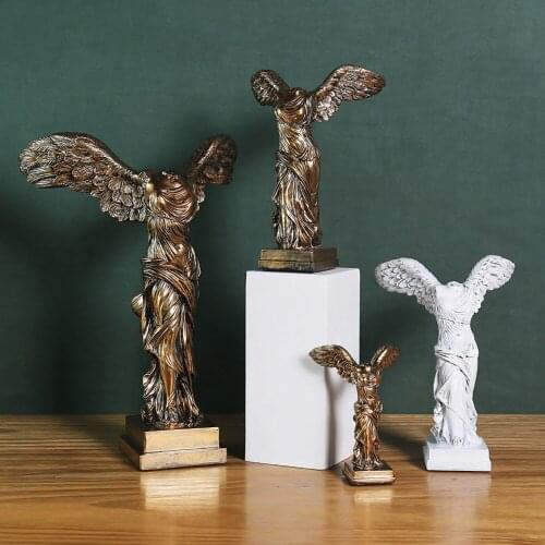 Greek goddess of victory Resin Statue golden household ornaments golden white model Modern Art winged figure ornaments