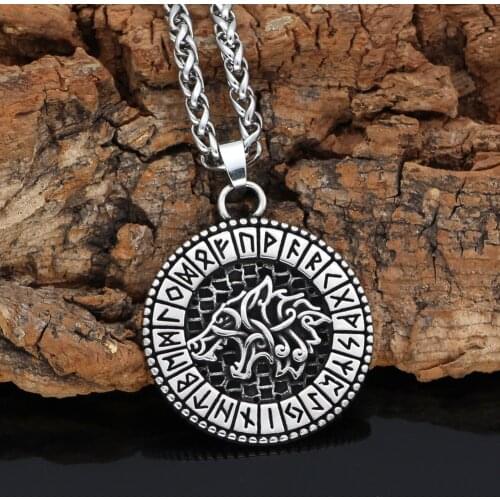 Vintage Viking Mens Necklace Celtic Pirate Wolf Pendant Necklace Memorial Gift