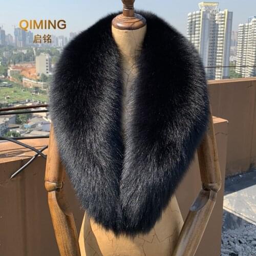 Winter Coat 100% Black Real Fox Fur Collar Women Natural Fox Fur Scarf Shawl Collars Wraps Neck Warm Fur Scarves Female Scarfs