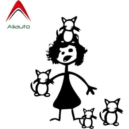 Aliauto Cartoon Funny Car Stickers Crazy Cat Lady Automobile Styling Vinyl Reflective Decals Decoration Black/Silver,12cm*15cm