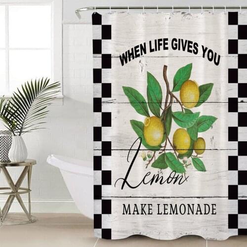 Lemon Lattice Wood Grain Retro Shower Curtains Waterproof Bathroom Curtain Frabic Polyester Bathroom Curtain with Hooks