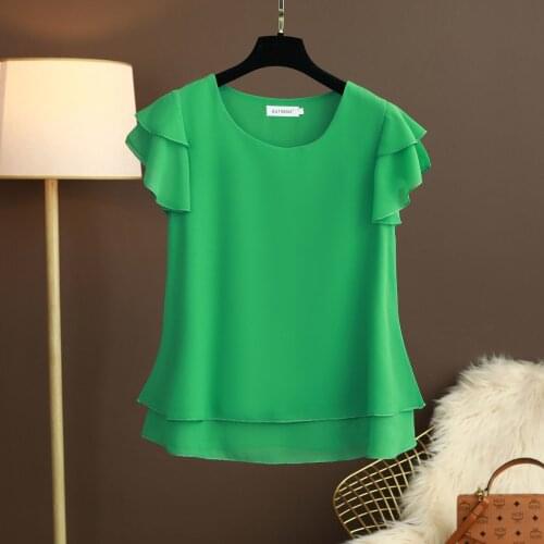 Womens Summer New Short-Sleeved Chiffon Blouse T-Shirt Ladies Loose All-Match Western Style Small Shirt