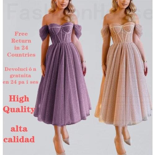 Party Evening Pretty Tea Length Gowns Prom Women Midi Corset Dress Backless Vintage Off The Shoulder Tube Ball Vestido 2021