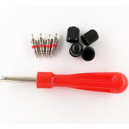 10 Sets Tire Valve Service Kit 4 Valve Cores 4 Valve Caps 1 Valve Stem Screwdriver Tire Repair Tool for Car Motorcycle Bus Truck