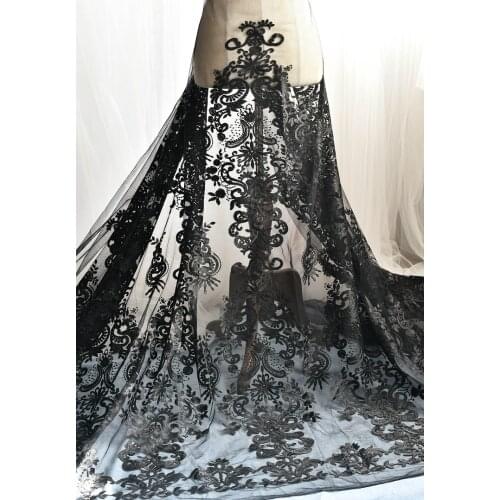 150*100cm black lace vintage flower embroidery lace fabric thickening embroidery Material fabrics for patchwork