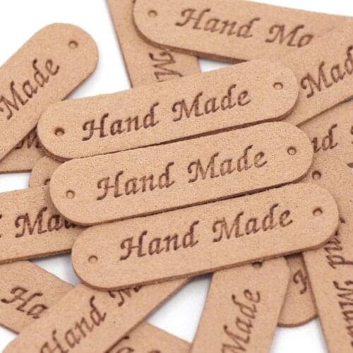 20Pcs Labels Tags For Handmade PU Leather Tags Handmade Clothing Tags DIY Hats/Bags/Scarf Sewing Knitting Accessories 45*13MM