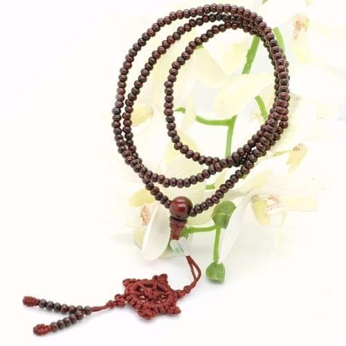 4mm Tibetan Buddhism 216 Red wood Prayer Beads Wheel Mala Necklace