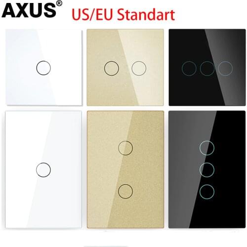 AXUS EU/US Touch Switch Power Led Panel Wall Light Switches Tempered White Crystal Glass 1/2/3 Gang Interruttore AC100-240V