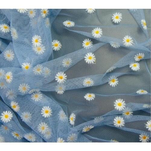 White-Yellow Daisy Lace Fabric Flower Daisy Embroidery Tulle Soft Mesh Fabric for Dress Skirt Transparent Lace Net fabric Gauze