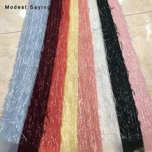 5Y Sky Blue Sequins Fabric for Evening Dresses Wedding Party Sparkly Dense Sequins Cloth with Tassel DIY Photo Backdrop Material