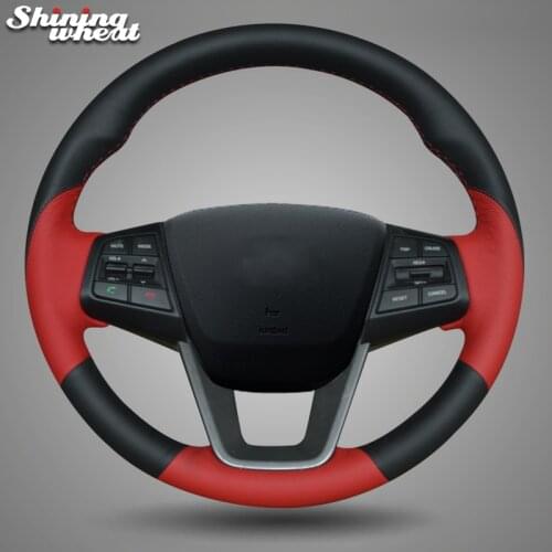 Shining wheat Black Red Leather Car Steering Wheel Cover for Hyundai ix25 2014-2016 Creta 2016 2017