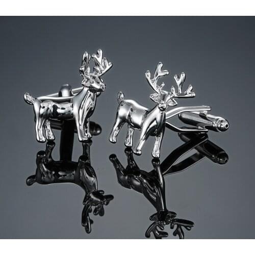 Silver color Cuff links Christmas Gift Copper Cufflink Novelty Xmas Gift French Button Present Deer Animal Jewelry Gemelos