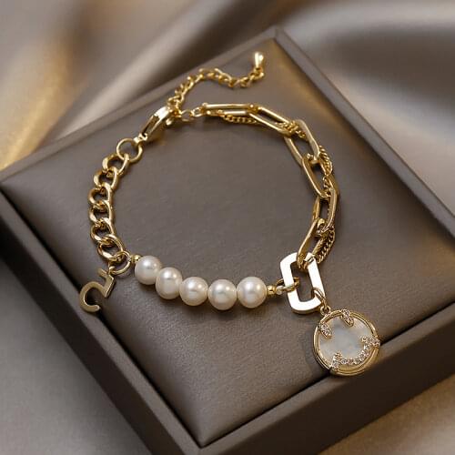 Freshwater pearl smiling face digital bracelet INS hip hop fashion temperament bracelet web celebrity hand ornaments