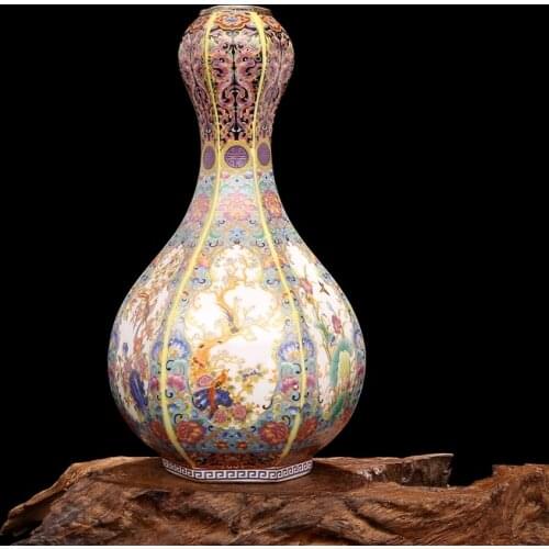 Jingdezhen Antique Ceramic Enamel Vase Square Vases Flowers And Birds Pattern Ancient Ming and Qing Porcelain