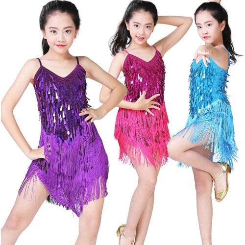 Children Latin Dance Dress Girls Ballroom Dance Competition Dresses Kids Salsa /Tango / Cha Cha Rumba Stage Performance Outfits