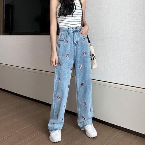 Womens big fat sister pear shaped figure wear jeans wide leg high waist straight pants