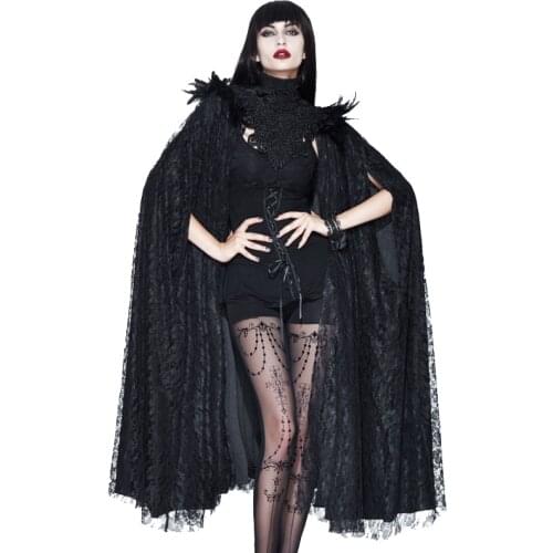 Evalady Gothic Cape Womens Black Cloak Poncho Femme Lace Vintage With High Collar Batwing Sleeve Long Halloween Party Cloak