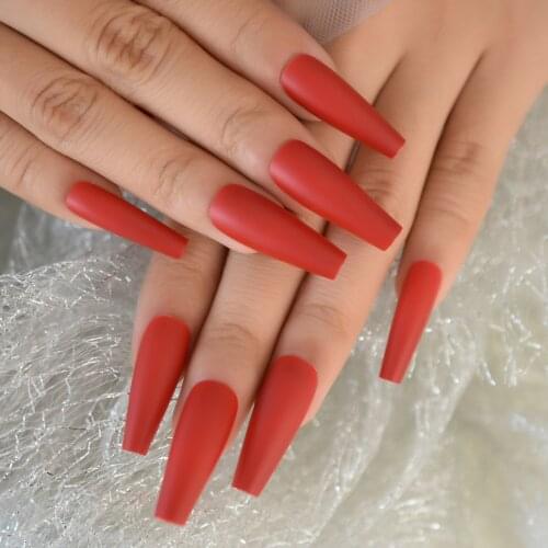 Fantastic Red Super Long Fasle Nails Coffin Matte Acrylic Press on Nails 24pcs Fake Ballet Nails For Girl with glue sticker