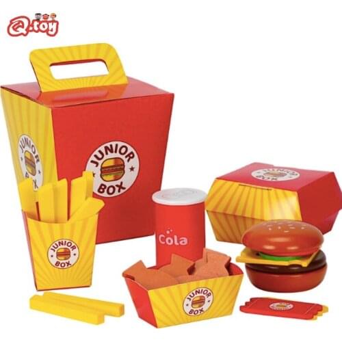 Kitchen Pretend Play toys Simulation Wooden Hamburger Fries Fast Food model Set Burger Set cola House toys Christmas kids gift