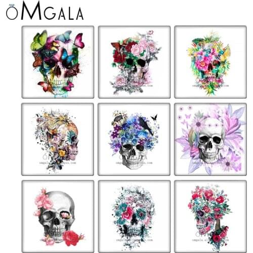 Watercolor Steampunk Flowers Skull Art Paintings 10pcs 12mm/20mm/25mm/30mm photo glass cabochon demo flat back Making findings