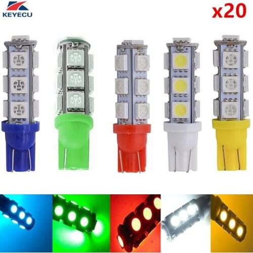 KEYECU 20 Pieces 12V T10 194 W5W 5050 13SMD Interior Car LED Bulb License Plate Lights Side Reverse Door Courtesy Dome Map Ligh