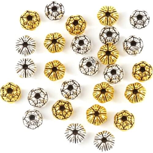 20pcs/lot Classic Lotus Spacer Beads 7x5mm Silver Gold Plated Handmade Loose Charm Beads DIY Jewelry Findings
