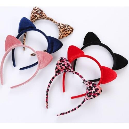 Short Plush Leopard Grain Headband Cute Kitten Animal Ears Velvet Hair Hoop Festival Party Cosplay Hair Accessories