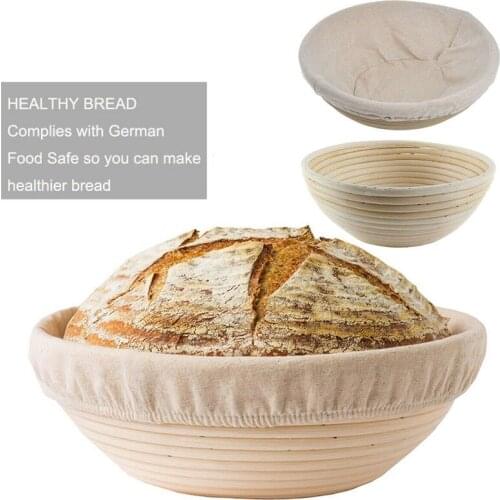 Round Rattan Bread Proofing Basket Natural Rattan Wicker Dough Fermentation Sourdough Country Bread Basket with Cloth Cover