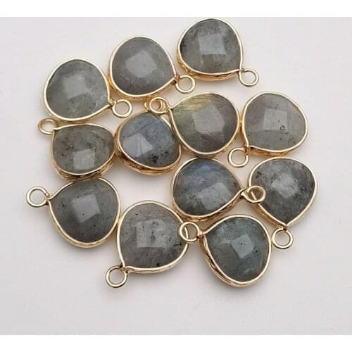 Fashion natural ShimmerStone pendant Charms water drop Connector gold rim for Necklace Jewelry Making wholesale 12pcs/lot