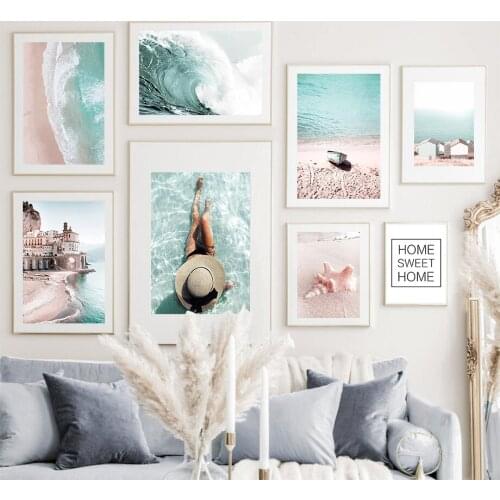 Sea Beach Wave Conch Boat Girl House Quote Wall Art Canvas Painting Nordic Poster And Prints Wall Pictures For Living Room Decor
