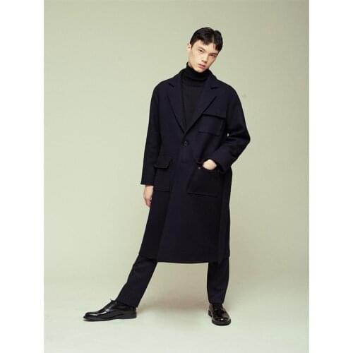 Mens new simple classic urban youth fashion mens woolen jacket in the long slim pocket Korean edition of large size coat