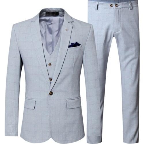 Men Suits Slim Single Breasted Formal Casual Notch Lapel Business Check Suit Office Work Daily Life 3 Pieces Jacket Vest Pants