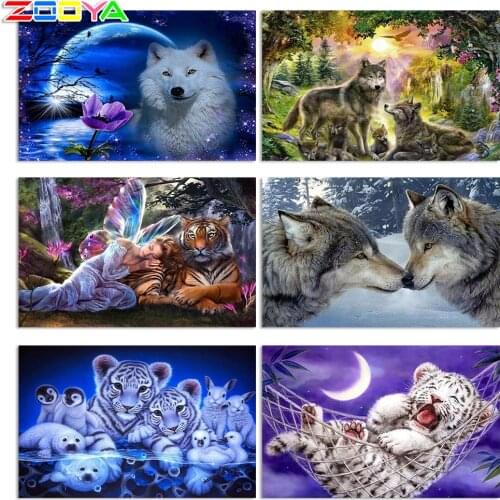 NEW 3D DIY Diamond Painting Cross Stitch Wolf & Moon Crystal Diamond Embroidery Needlework Full Diamond Set Decorative BJ420
